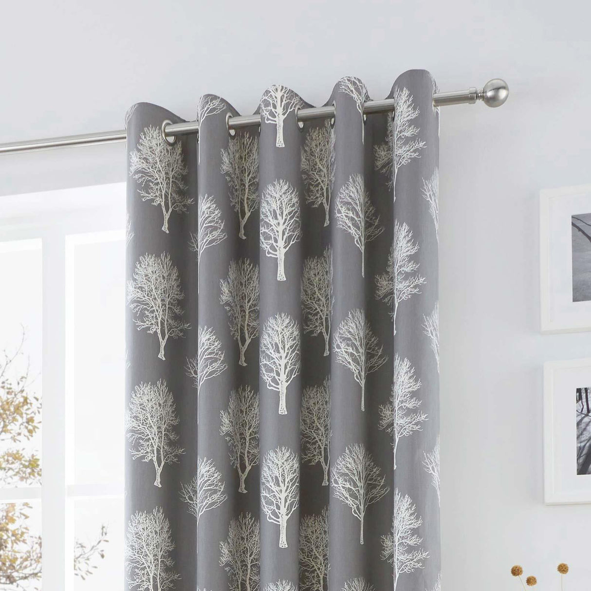 Woodland Trees Eyelet Curtains Charcoal