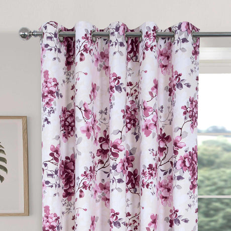 Betty Floral Eyelet Curtains Pink