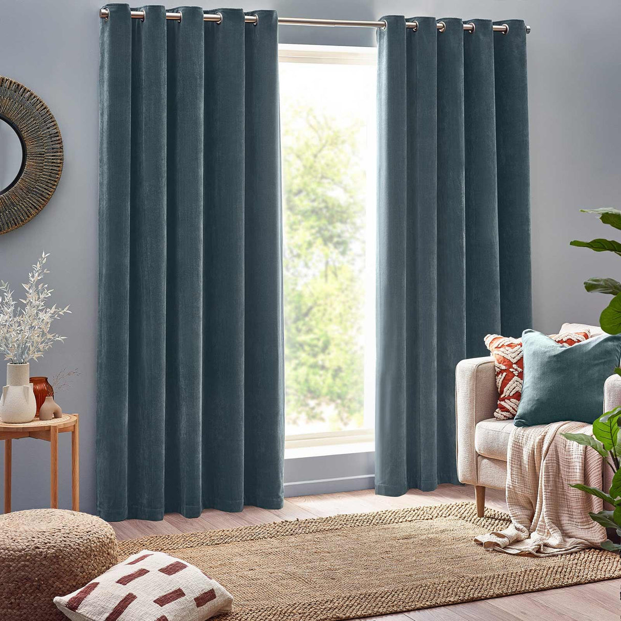 Heavy Chenille Room Darkening Eyelet Curtains