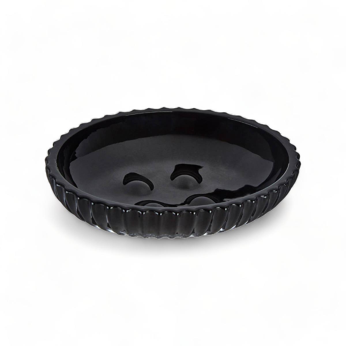 Black Ribbed Glass Soap Dish