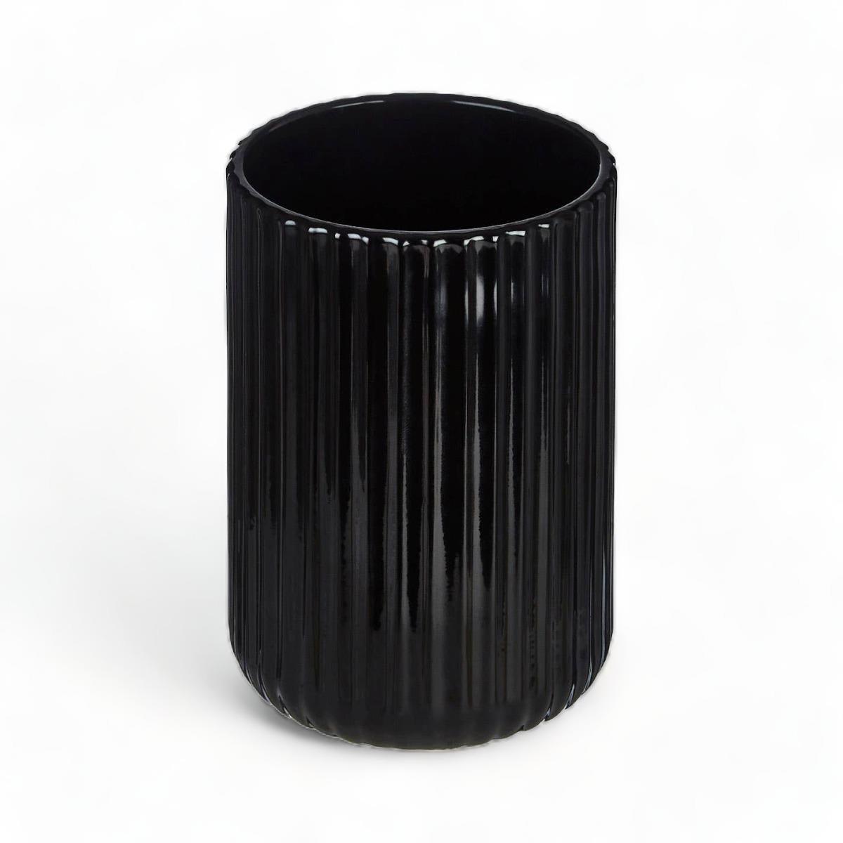 Black Ribbed Glass Tumbler