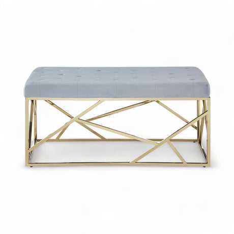 Bute Gold Frame Button Bench Seat Powder Blue Velvet