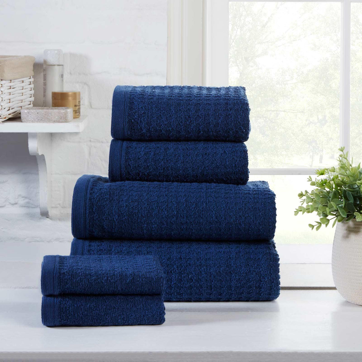 Waffle 6 Piece Towel Bale Navy