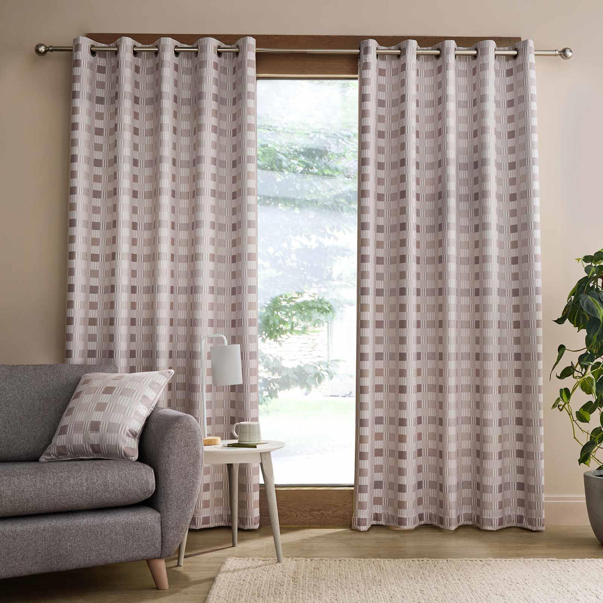 Wilson Check Blackout Eyelet Curtains Natural