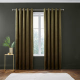 Kingsley Matt Velvet Eyelet Curtains Olive