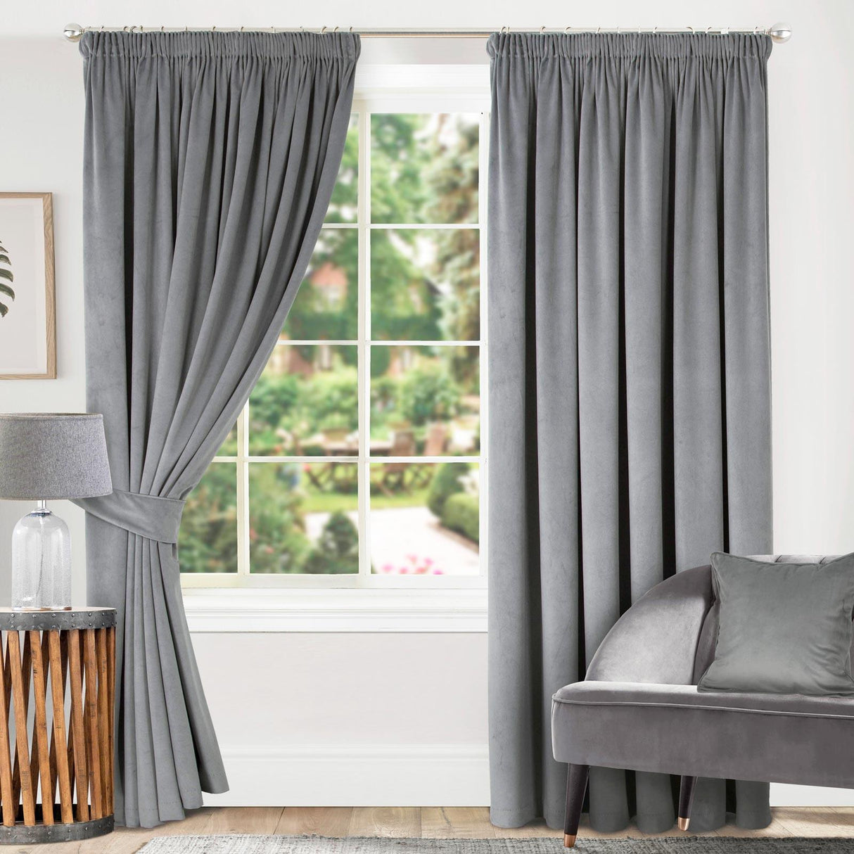 Montreal Soft Velour Tape Top Curtains Soft Grey