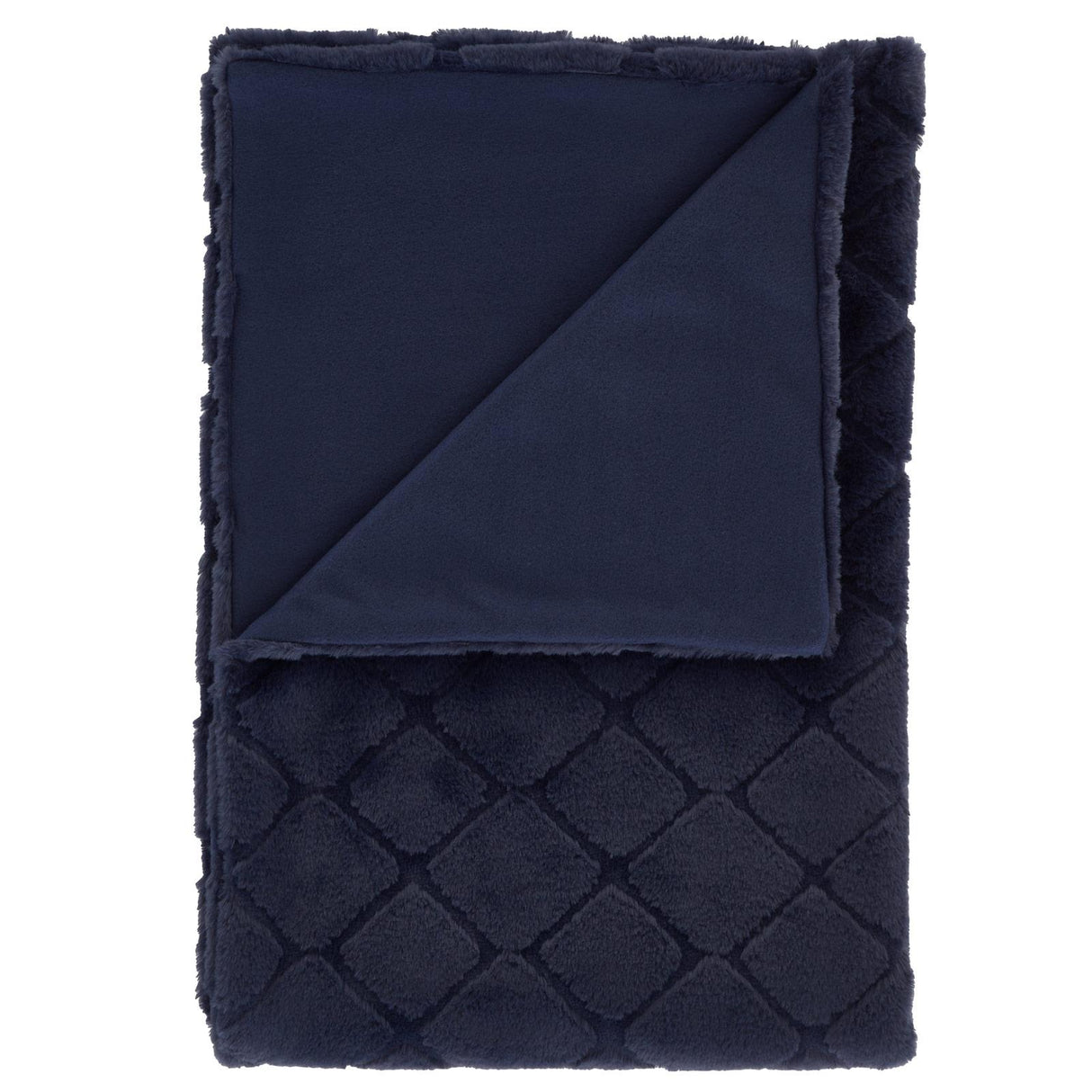 Cosy Diamond Faux Fur Throw Navy