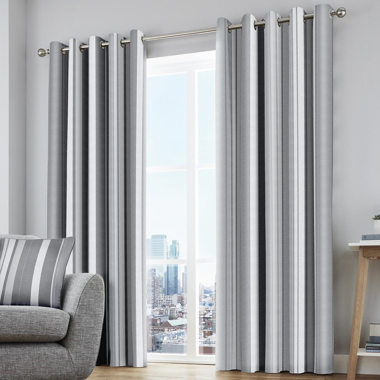 Whitworth Stripe Eyelet Curtains Grey