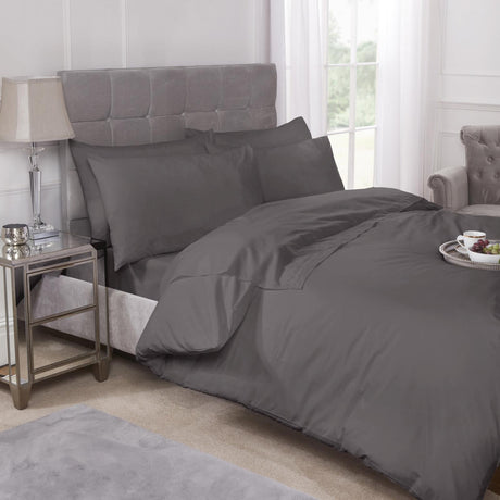 Percale 180 Thread Count Grey Duvet Cover Set