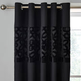 Lattice Cut Velvet Eyelet Curtains Black