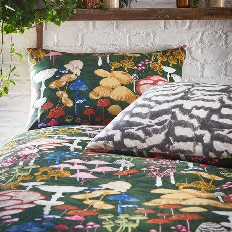 Amanita Mushroom Forest Green Duvet Cover Set