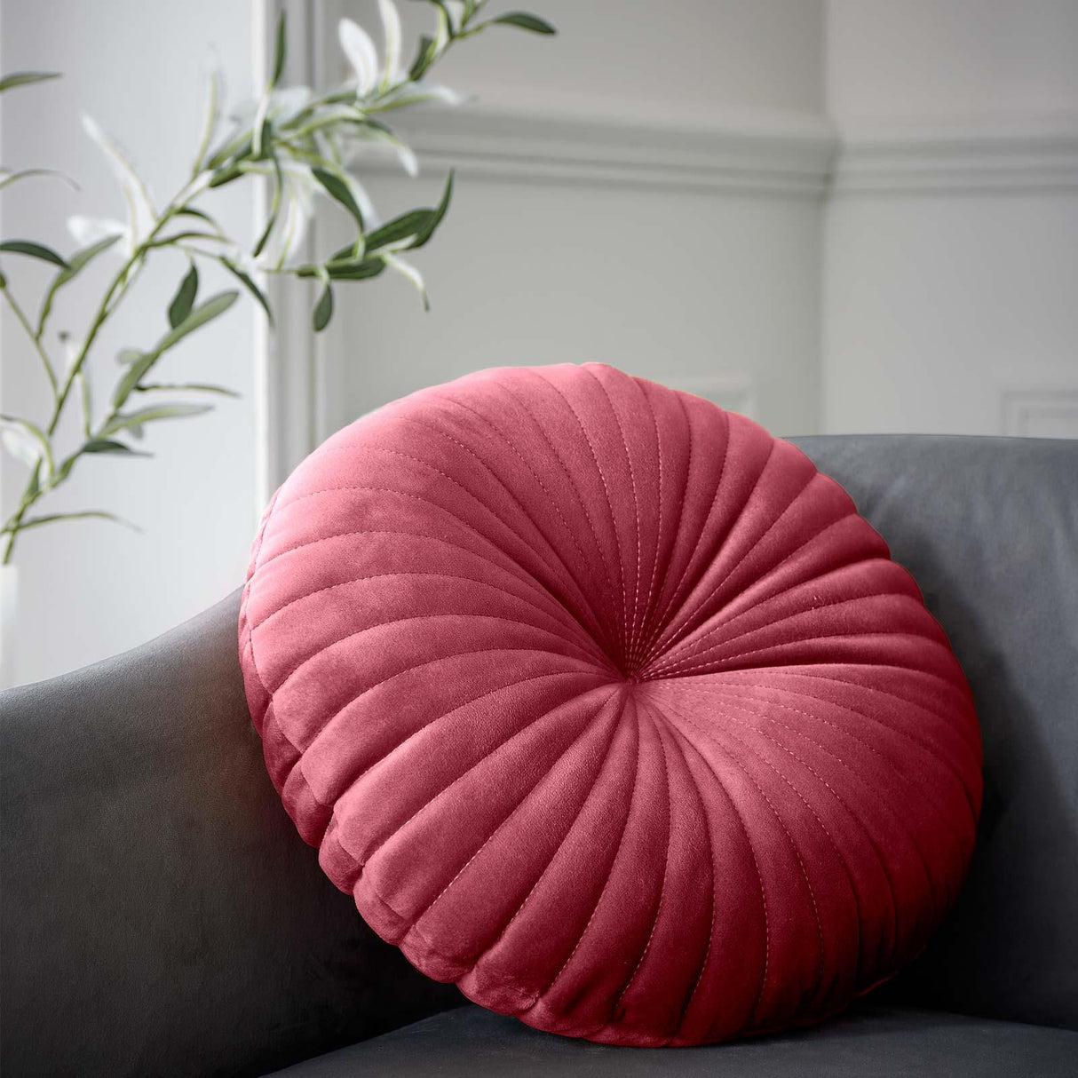 Pleated Round Cushion Raspberry