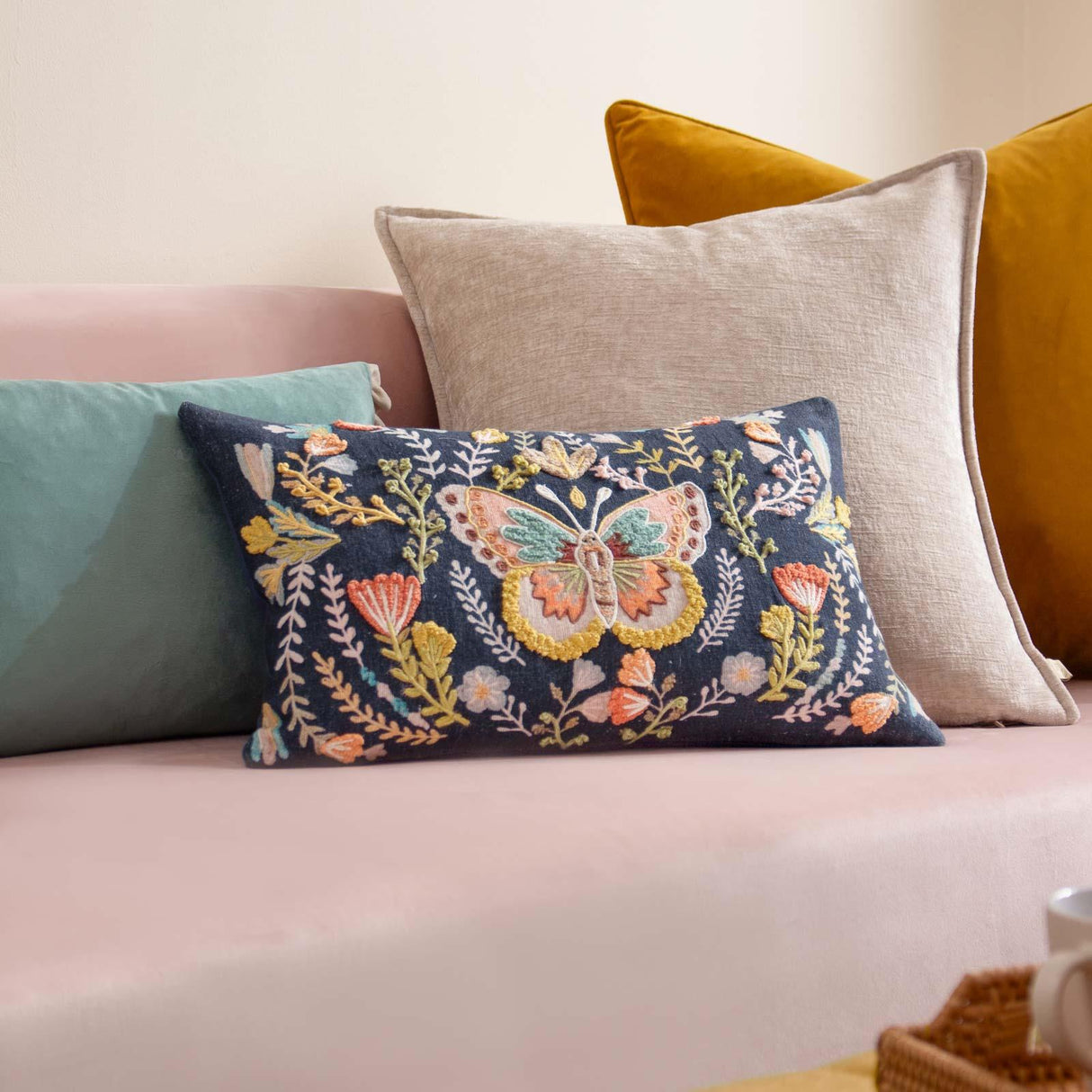 Mirrored Butterfly Embroidered Cushion Cover