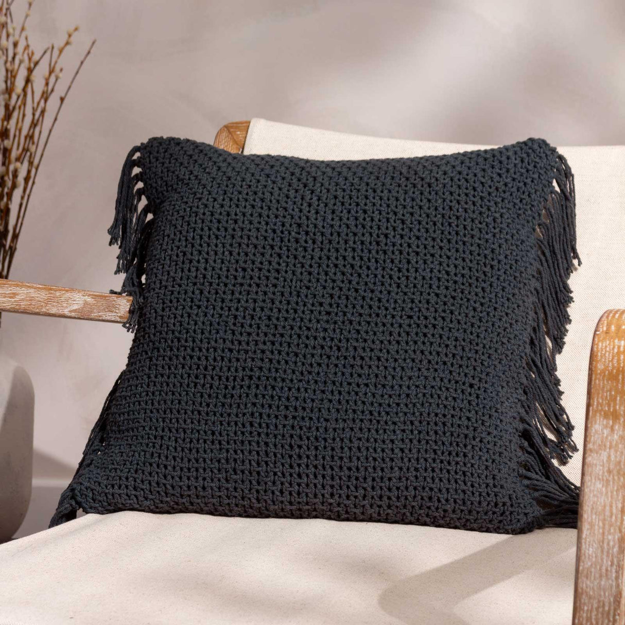 Nimble Fringed Cotton Cushion Cover 18" x 18" (45cm x 45cm)