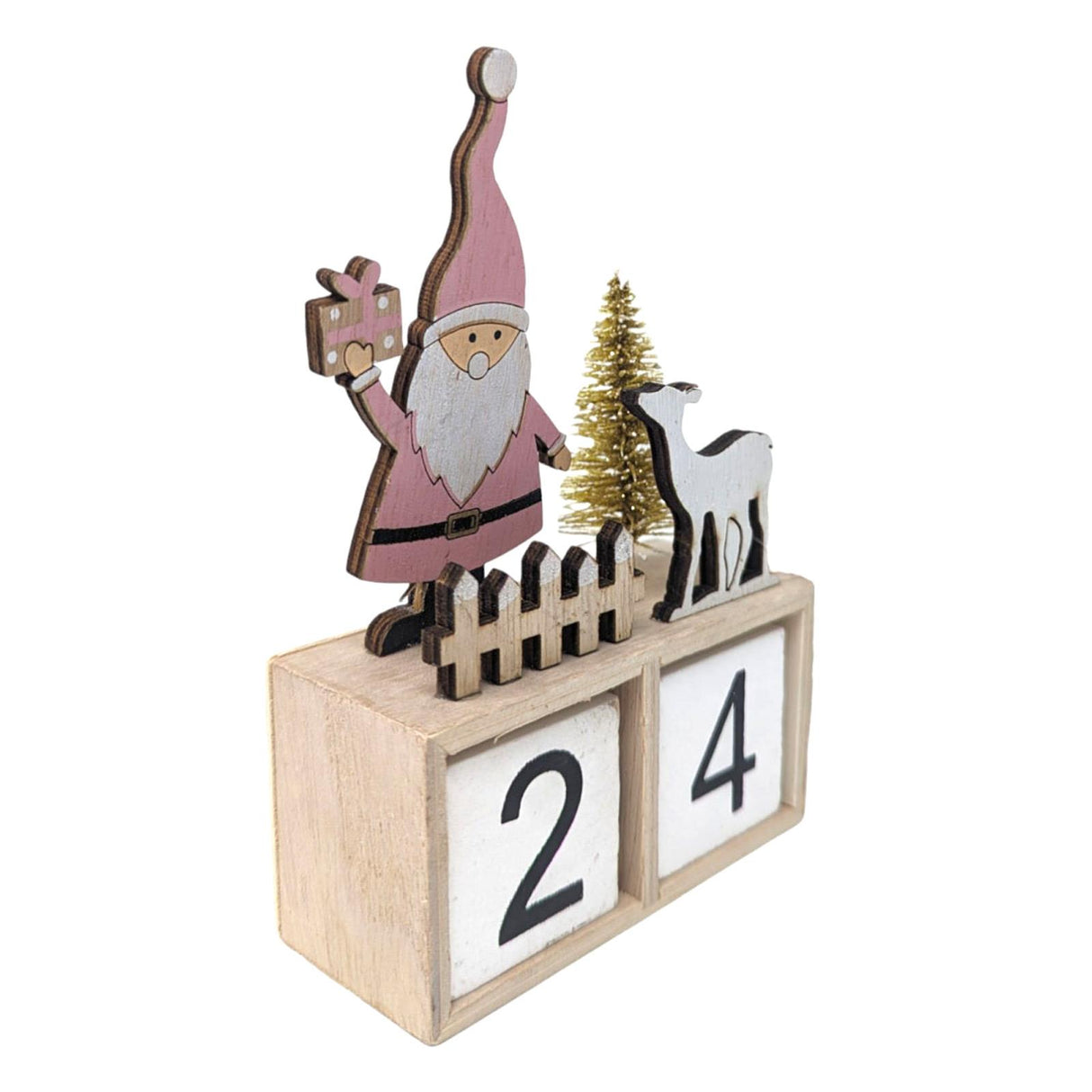 Wooden Pink Santa Advent Calendar