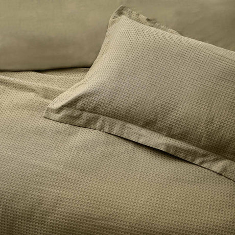 Waffle Textured Cotton Olive Duvet Cover Set