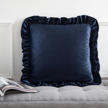 Catherine Lansfield So Soft Velvet Double Frill Navy Cushion Cover 43cm x 43cm (17"x17")