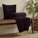 Cosy Ribbed Faux Fur Throw Black