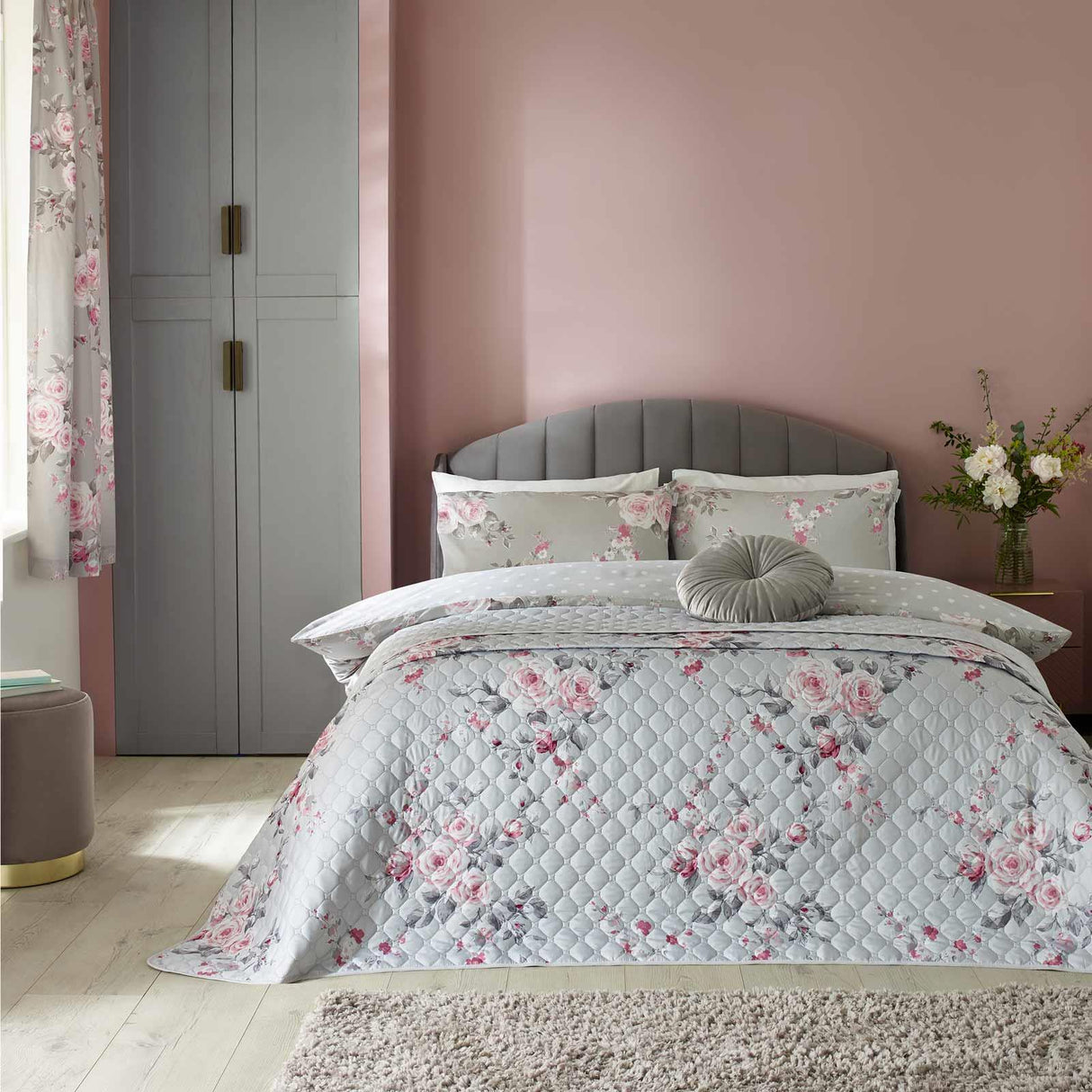 Canterbury Floral Bedspread Grey