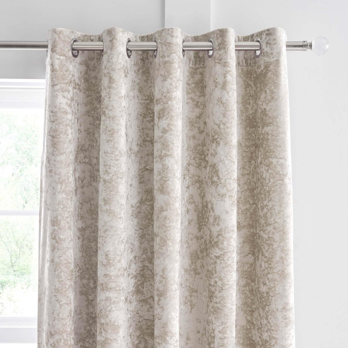 Crushed Velvet Eyelet Curtains Natural