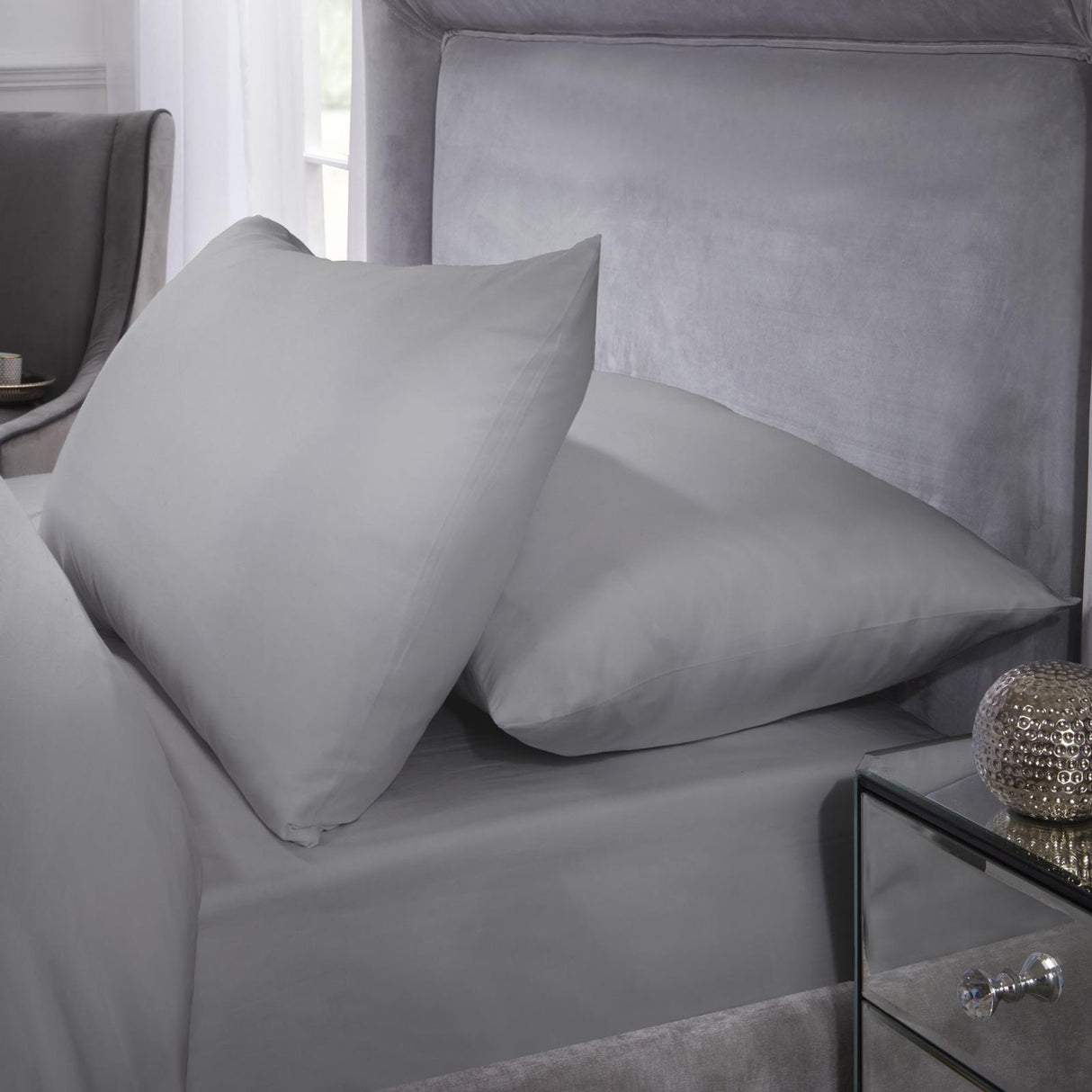 400 Thread Count Cotton Silver Pillowcase Pair