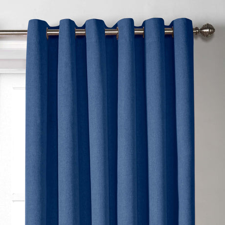 Blackout Linen Look Eyelet Curtains Blue