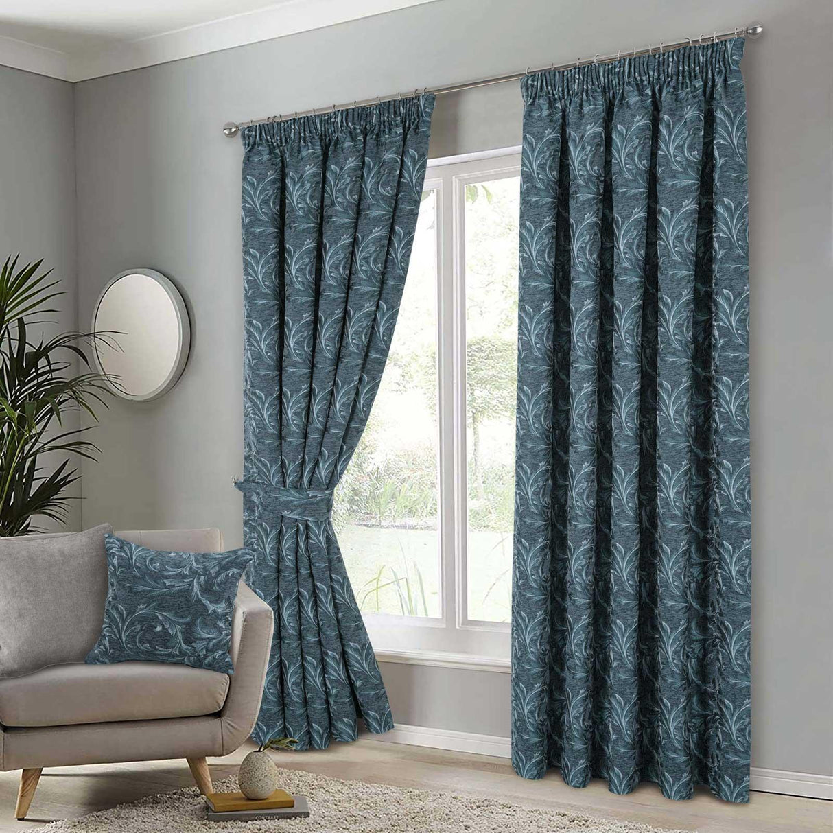 Georgia Chenille Tape Top Curtains Teal