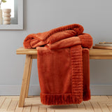 Velvet and Faux Fur Throw Burnt Orange