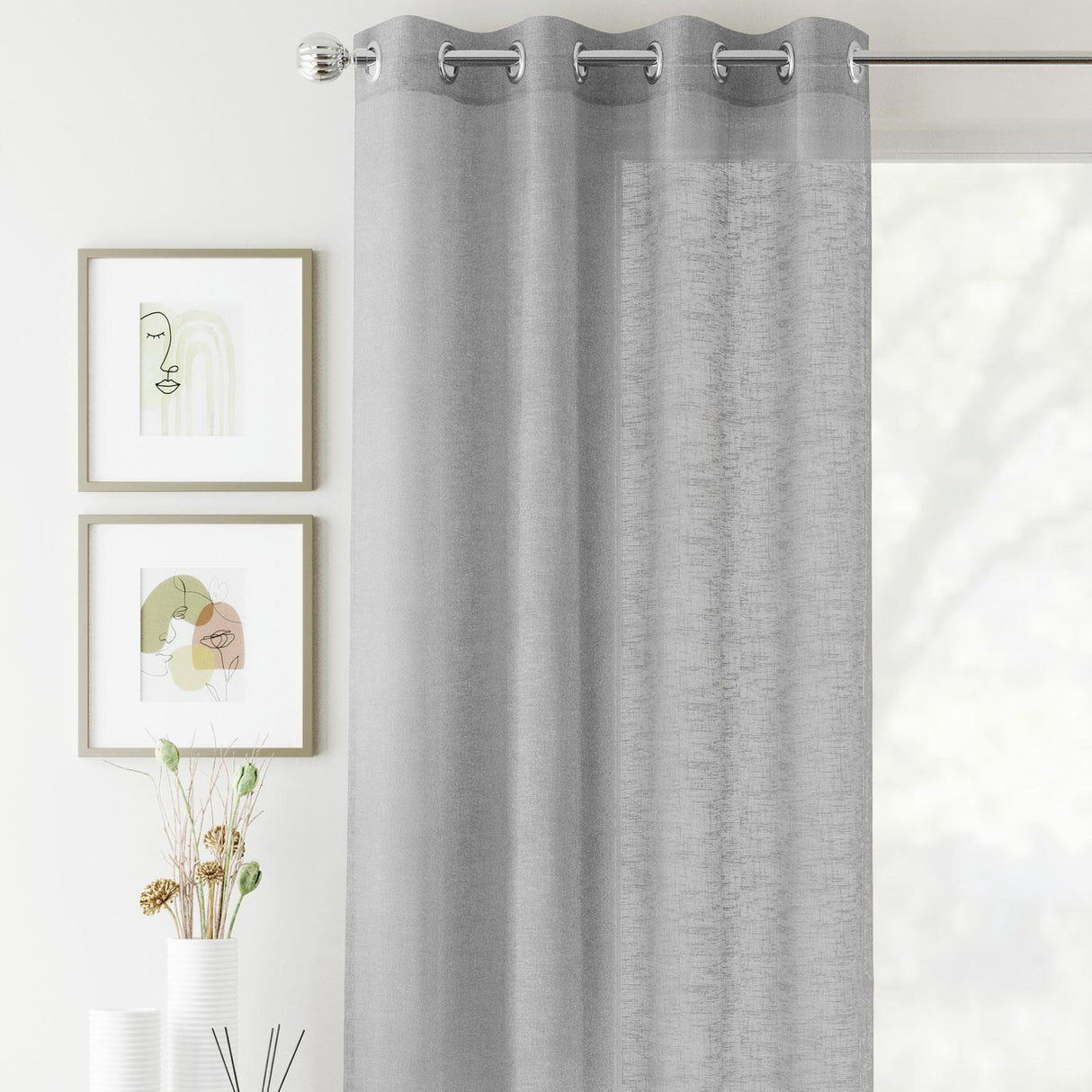 Crete Eyelet Voile Curtain Panel Silver