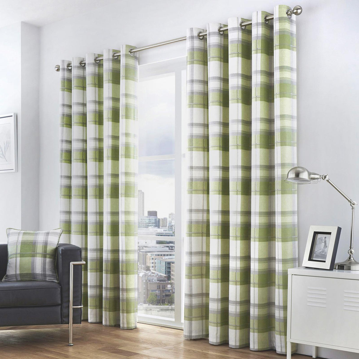 Balmoral Check Eyelet Curtains Green