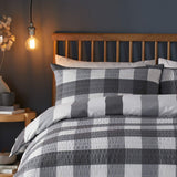 Seersucker Gingham Brushed Charcoal Duvet Cover Set