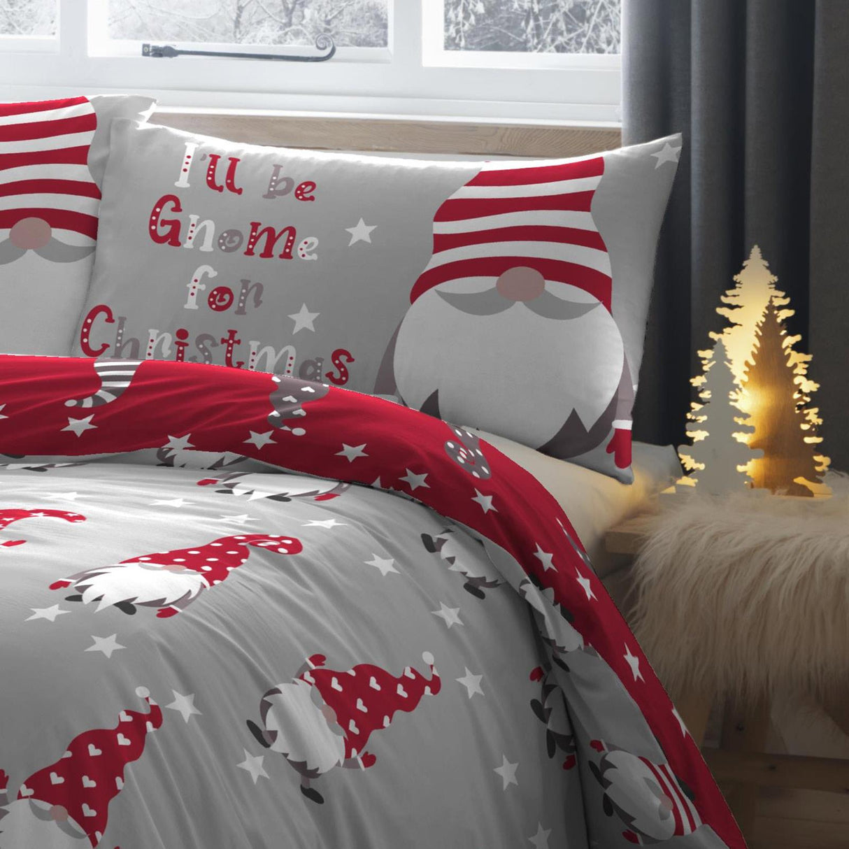 Gnome for Christmas Flannelette Duvet Cover Set