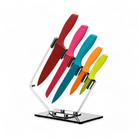 Colourful 5 Piece Knife Clear Block Set