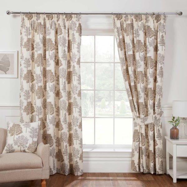 Coppice Trees Lined Tape Top Curtains Natural Tape Top Curtains Sundour   