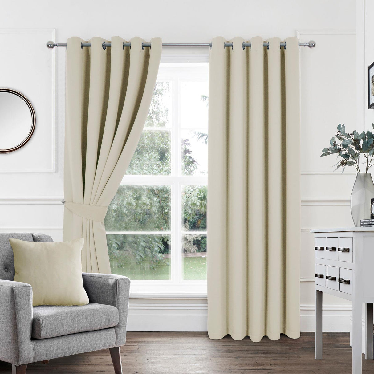 Woven Blackout Eyelet Curtains Natural