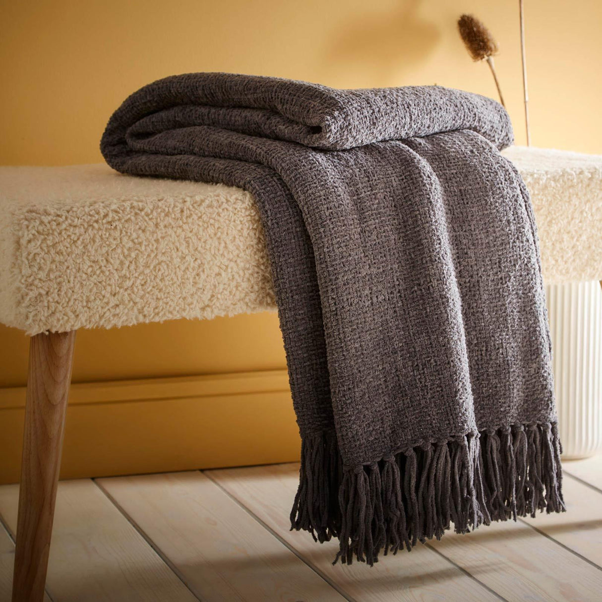 Textured Chenille Throw Charcoal