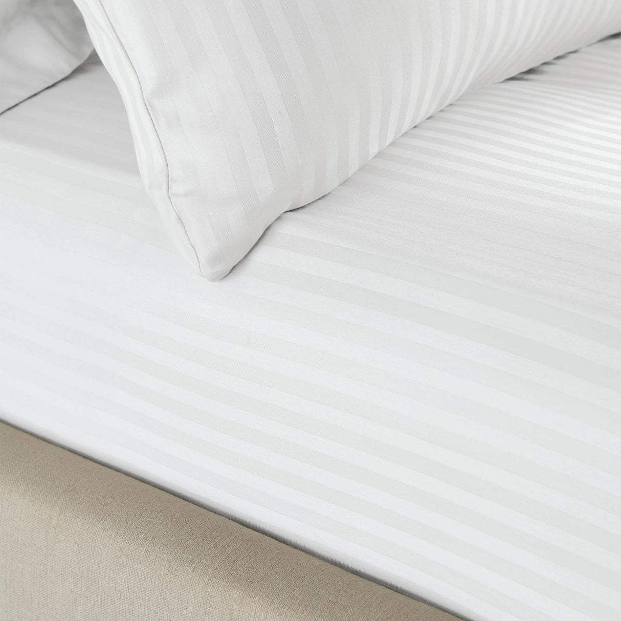 300TC Satin Stripe Fitted Sheet White