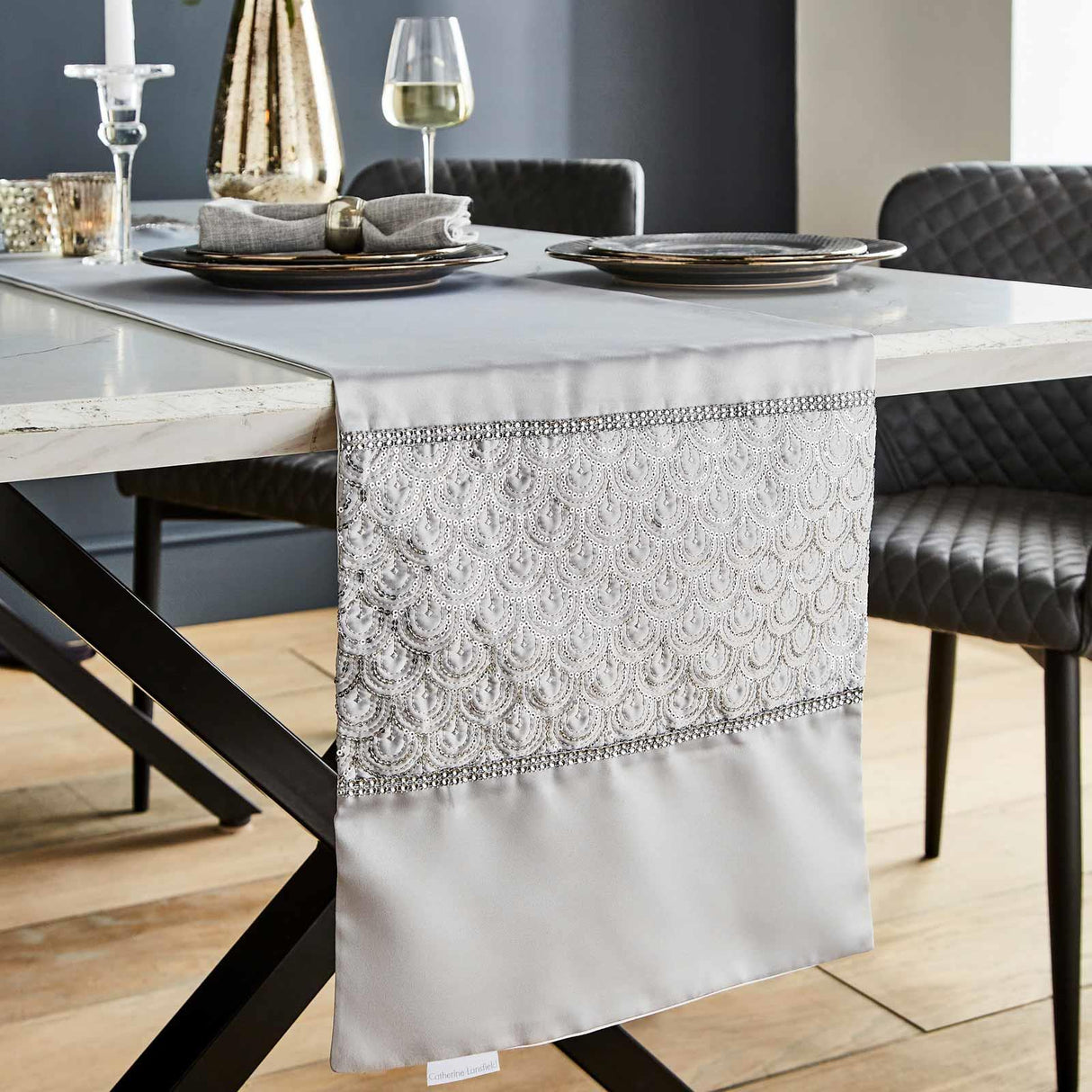 Deco Sequin Table Runner Silver