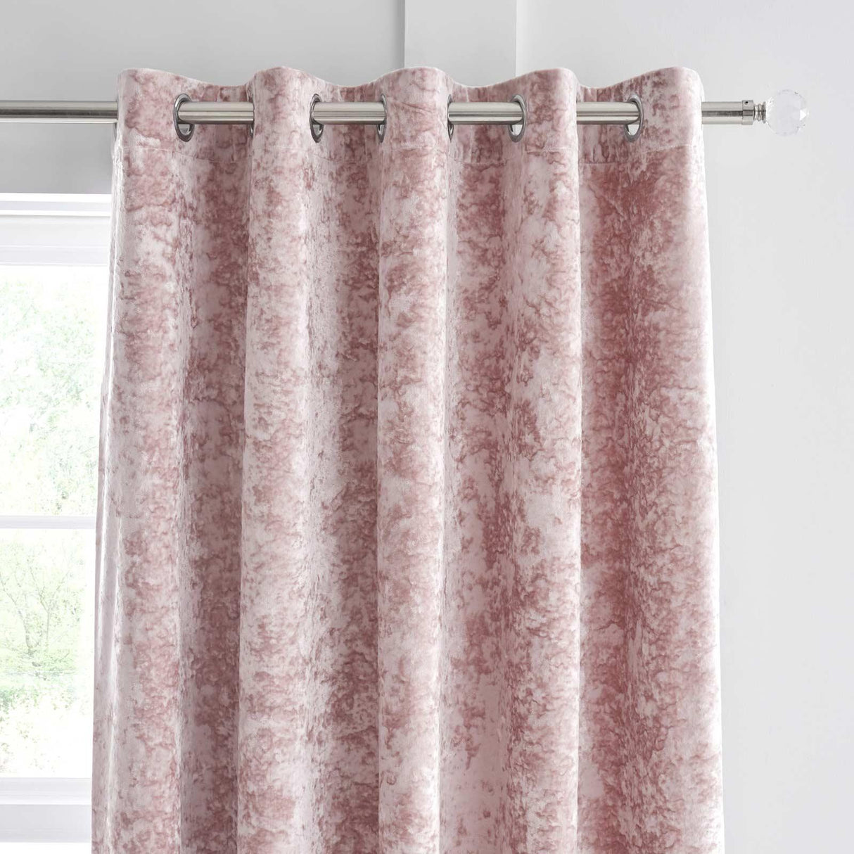 Crushed Velvet Eyelet Curtains Blush