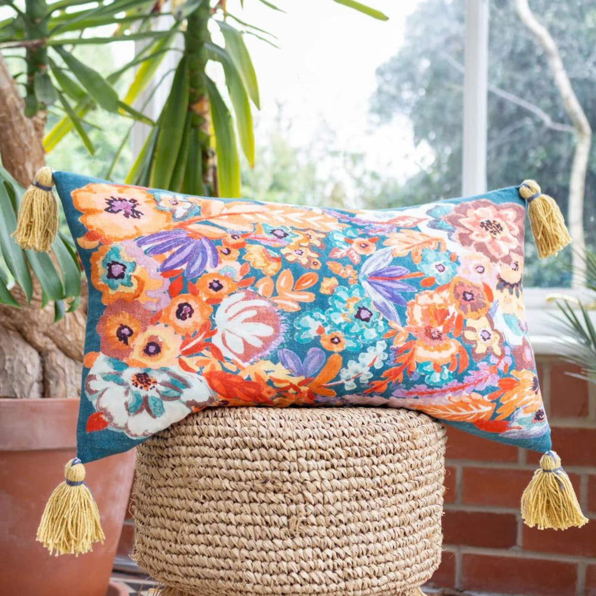 Traloa Floral Tasselled Cushion Cover 12" x 20"