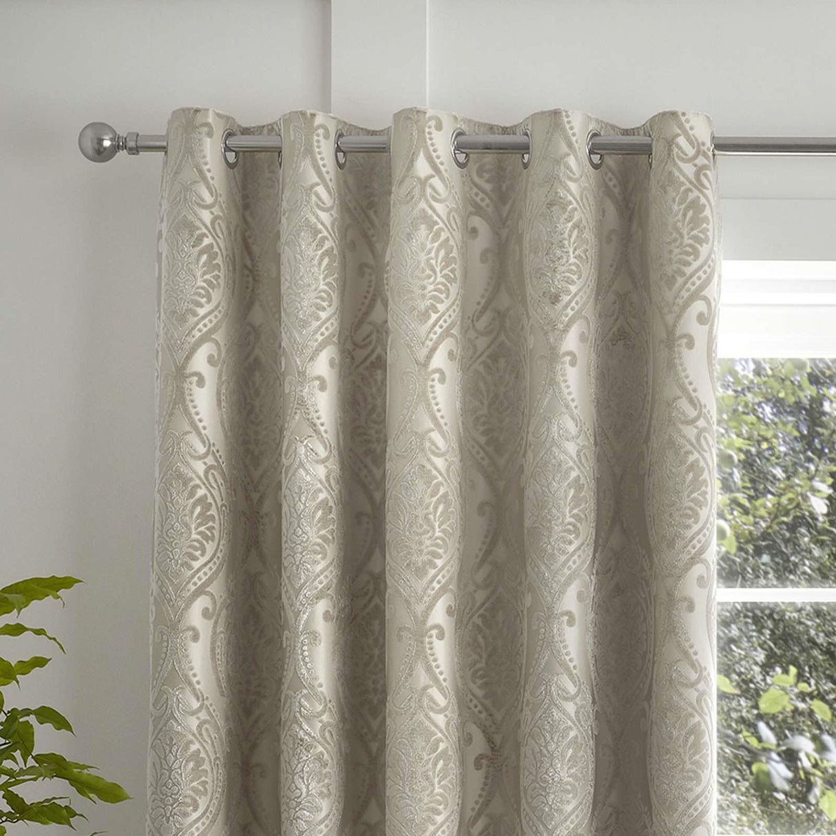 Chateau Jacquard Eyelet Curtains Natural