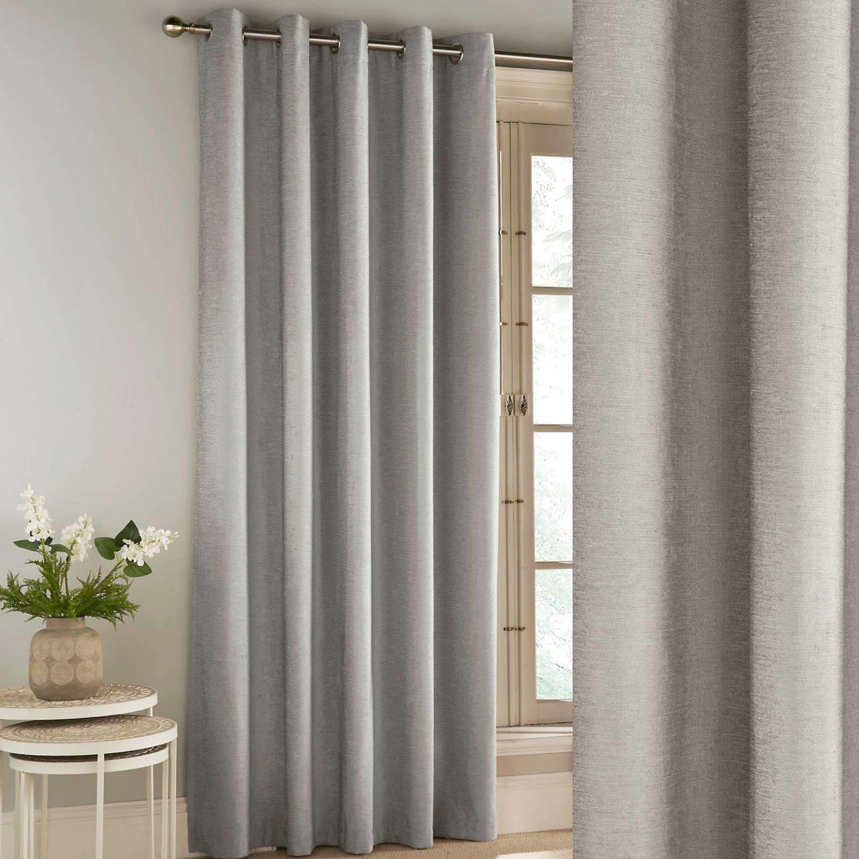 Savoy Chenille Blackout Eyelet Door Curtain Grey