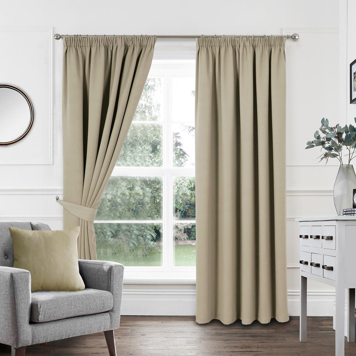 Woven Blackout Tape Top Curtains Latte