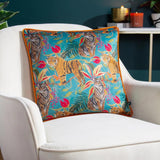 Kali Jungle Tigers Teal Cushion Cover 17" x 17"