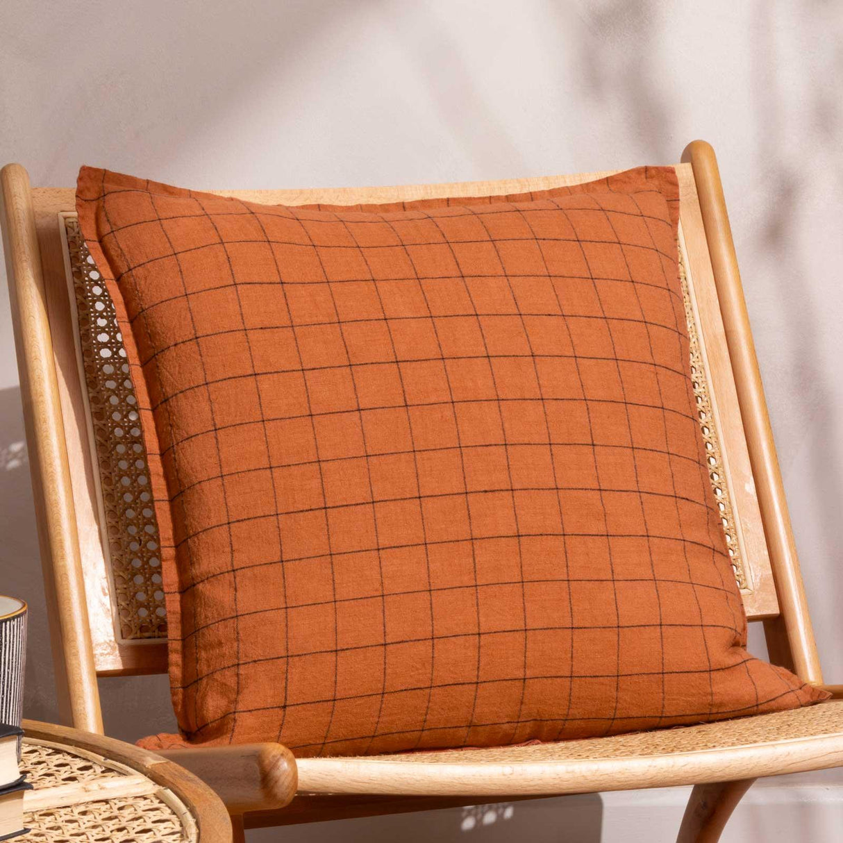 Linen Grid Check Cushion Cover