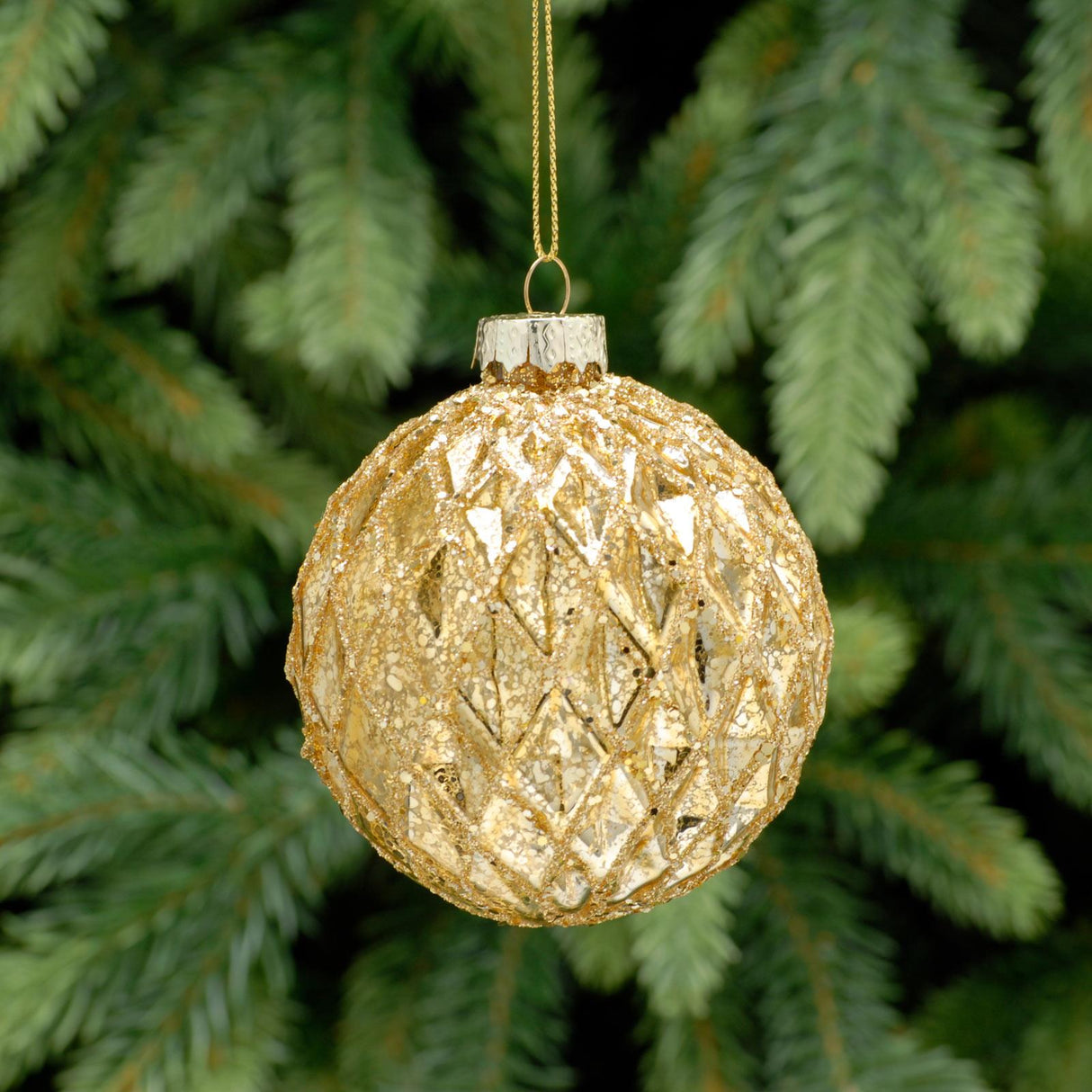 Gold Mercury Effect Geometric Glass Ball 8cm