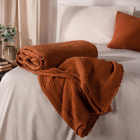 Lark Muslin Cotton Throw Pecan 130x180cm