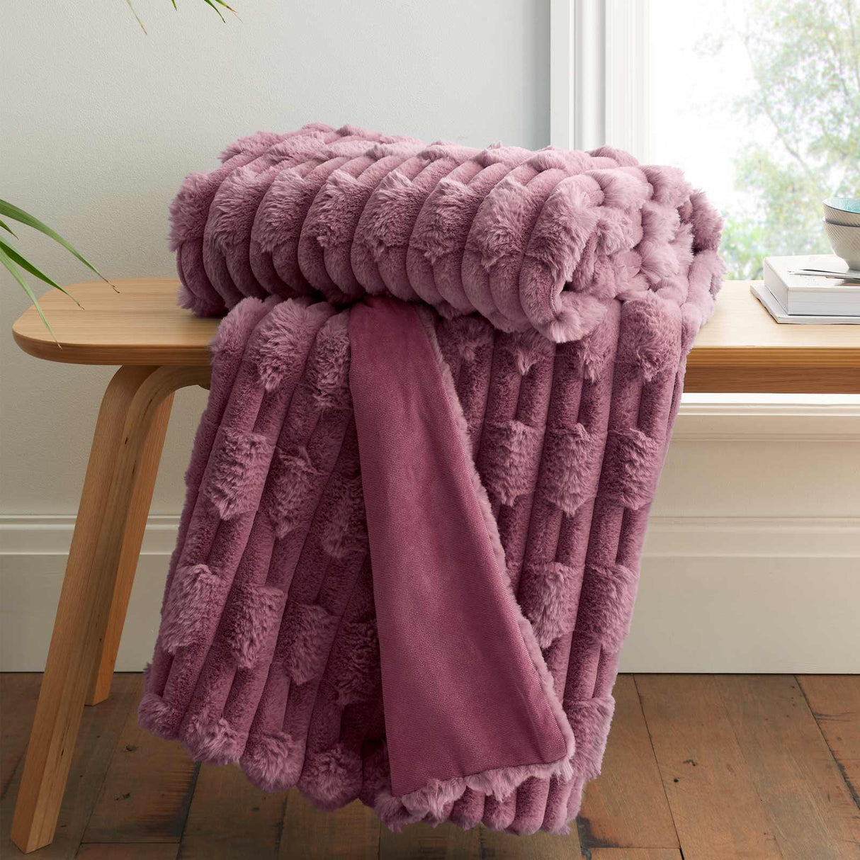 Carved Faux Fur Throw Pink