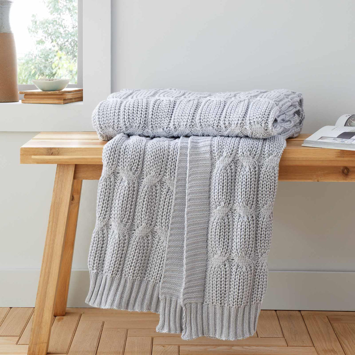 Chunky Marl Knit Throw Silver