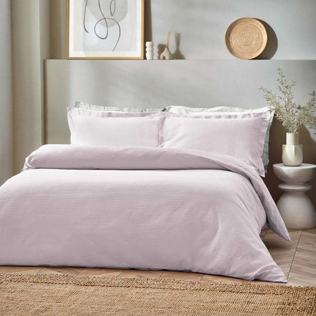 Waffle Textured Cotton Blush Duvet Cover Set